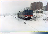 Sotto una fitta nevicata l' ALn 668 1058 giunge a Besana il 15/01/1987 Treno 3808 Lecco - Monza